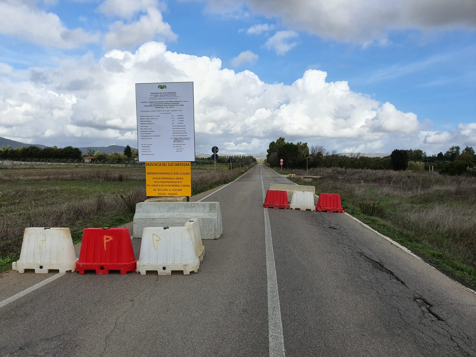 Lavori di messa in sicurezza e recupero funzionale della S.P.  62. Chiusura al traffico nella tratta tra il comune di San Gavino Monreale e il comune di Sardara